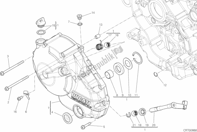 All parts for the Clutch Cover of the Ducati Monster 821 Stripes USA 2016